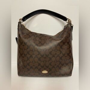 Coach large shoulder bag purse signature brown black